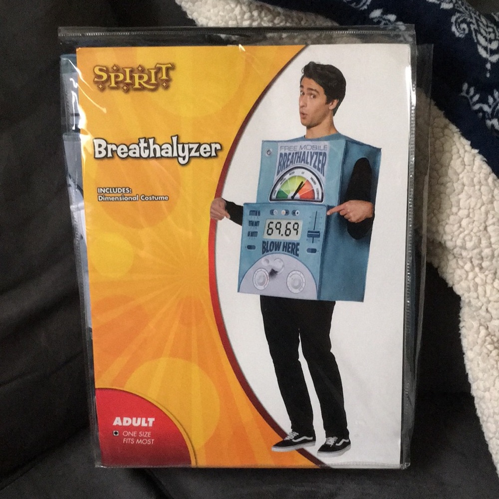 Adult Spirit Halloween costume. One size fits most. Breathalyzer.